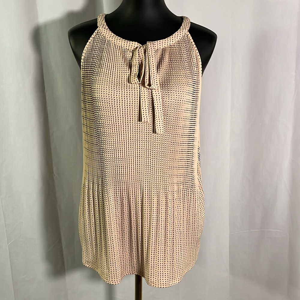NWT Adrianna Papell Pink & Black Dot Print Pleated Halter Tie Neck Top